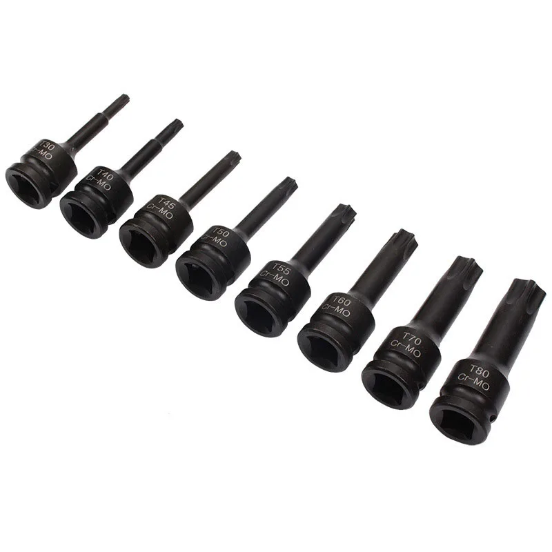1pcs Torx Impact Socket Bits 1/2 Inch Drive Socket Adapter Screwdriver Bits T20 T25 T27 T30 T35 T40 T45 T50 T55 T60 T70 T80 T100 4