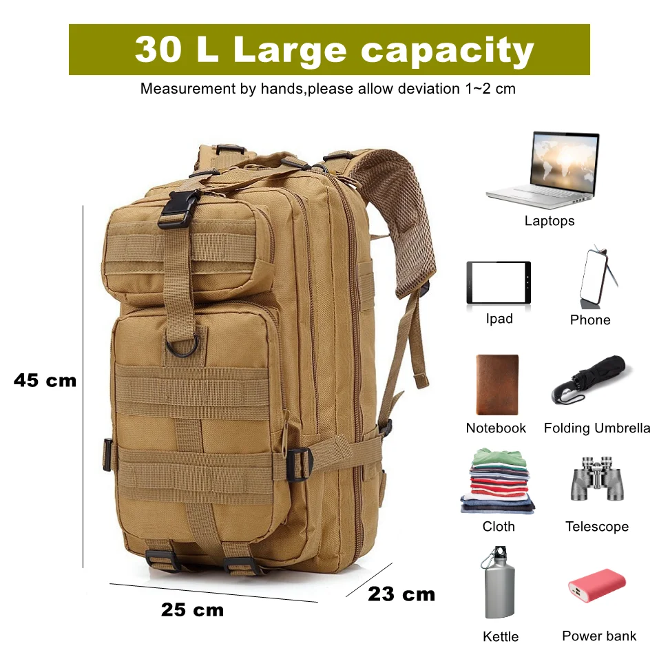 30L 900D Nylon Waterproof Backpack Outdoor Military Rucksacks Tactical Sports Camping Hiking Trekking Fishing Hunting Bag - Image 3