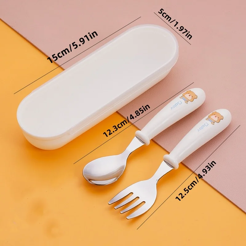 2pcs Children Spoon Forks Box Kids Stainless Steel Kids Cutlery Portable Baby Feeding Utensils Baby Spoons Tableware Set cutlery set western style cutlery set picnic cutlery set stainless steel cutlery set picnic tableware camping cutlery set baby feeding spoons