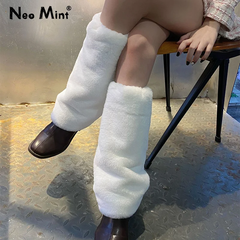 Haruku Y2k Moda Ragazze Finta Pelliccia di Coniglio Scaldamuscoli Donna Goth Punk Rave Cyber ​​Fluffies Costume Leggings Copristivali_voghion.com