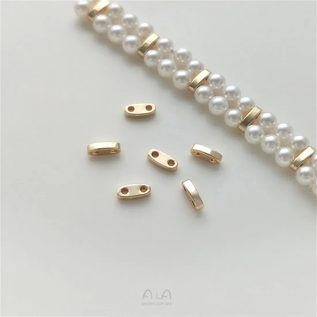 14K Gold-coated Double-row Millet Bead Spacer Accessories Double-hole Spacer Diy Handmade Beaded Bracelet Jewelry Materials C279