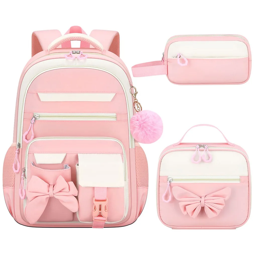 Girls School Backpack Spine Bow School Bag Set Spine Backpack Colorful Color Block Backpack For School Daily Campus Use 5