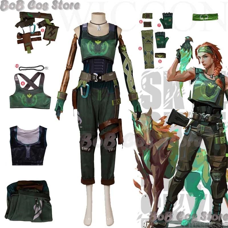 thumbnail image 1 of Disfraz de Skye para Cosplay del juego Valorant, traje de Kirra Foster, traje para hombre y mujer, uniformes de lucha para juegos de rol, top y pantalones, look para fiesta de Halloween, 1 of 4