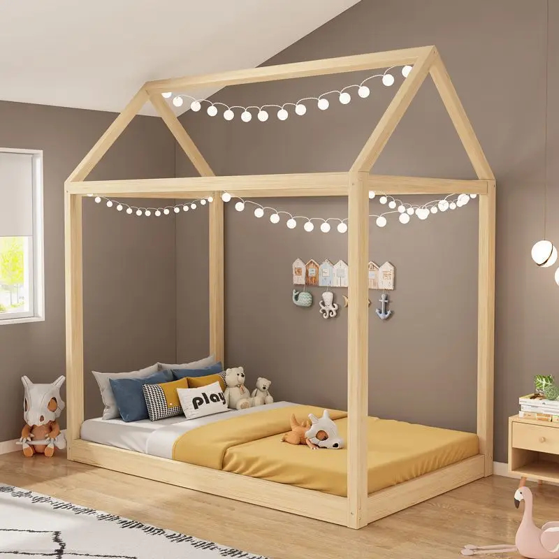 Дитячі меблі Дитяче ліжко з масиву Дитяче ліжко Дитяче ліжко Дерев'яний будиночок для хлопчиків і дівчаток Меблі для проживання в сім'ї від підлоги до стелі татамі