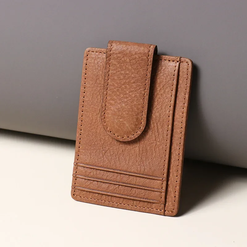 Genuine Leather RFID Blocking Card Holder for Men, Vintage Style Magnetic Wallet with Multiple Card Slots