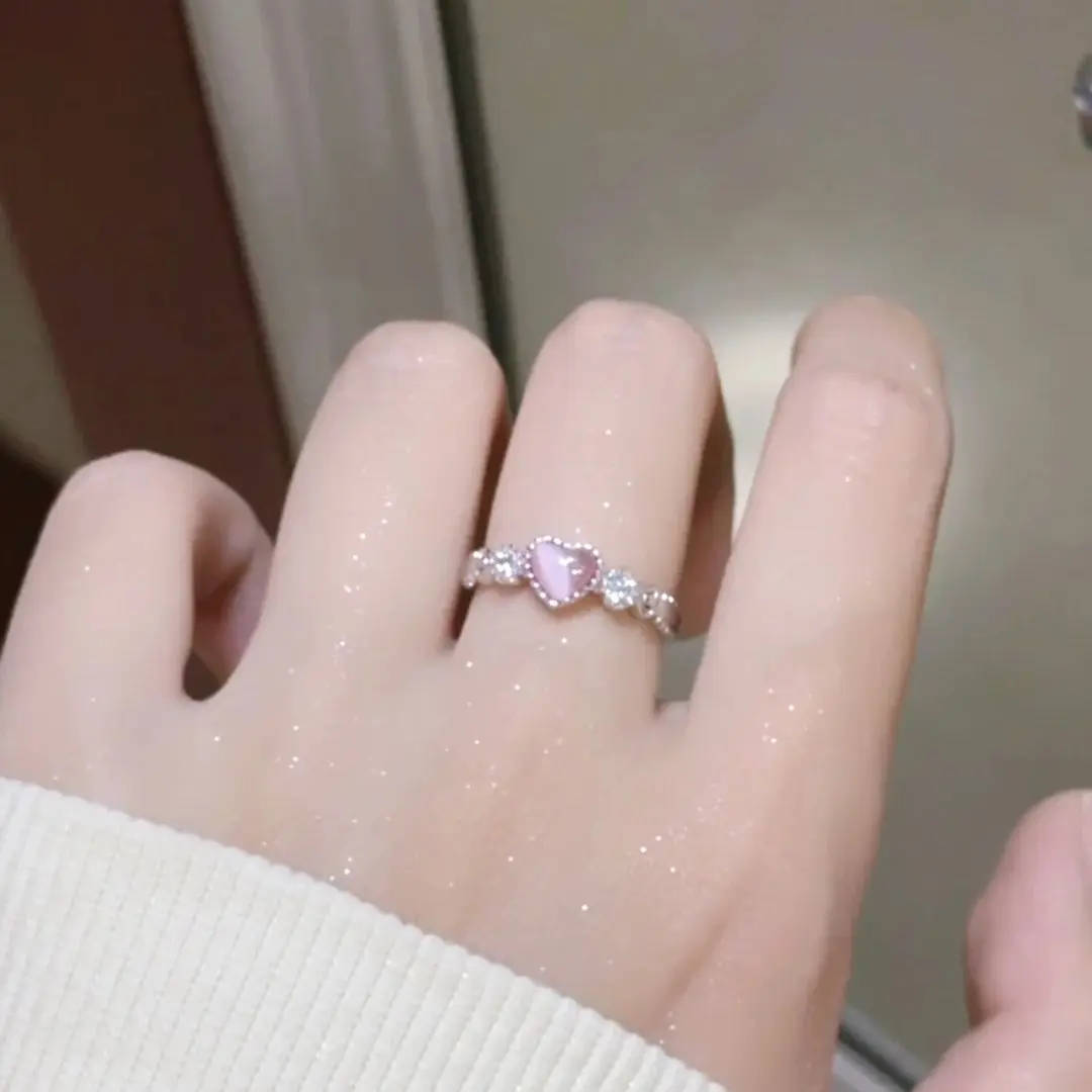 Pink Heart Crystal Ring Aesthetic Grunge Irregular Zircon Jewelry_voghion.com