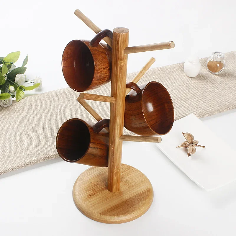 Description Picture 4 of itemTree Shape Wood Coffee Tea Cup Storage Holder Stand, Mug Hanging Display Rack, Drinkware Shelf, 6 Hooks, Home Kitchen, 1 Set
