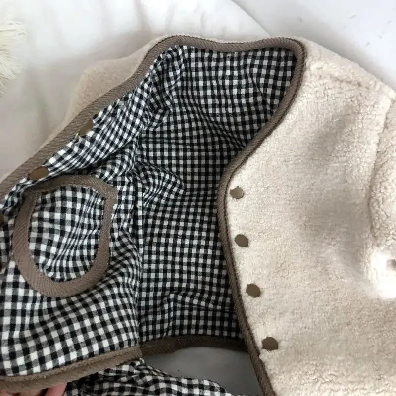 Children\'s Plaid Plush Coat Autumn and Winter New Warm Coat Children on Both Sides Wear Coat Boy\'s and Girls\' Clothing