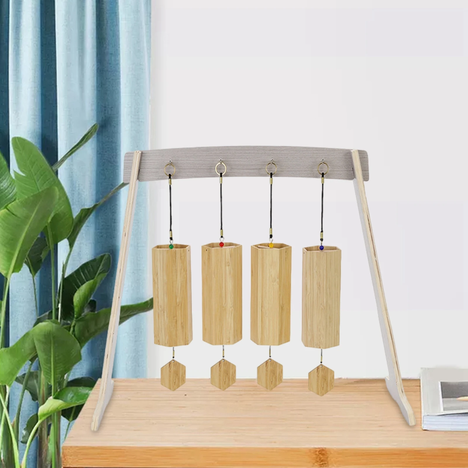 Chime Stand Easy Assembly Wooden Multifunctional Wind Chime Wood Stand Gong for Yoga Tabletop Classroom Bedroom Tea Room wind chime stand