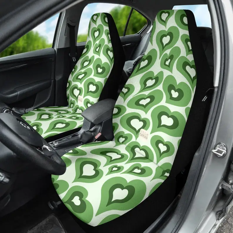 

Sage Green Cute Retro Boho Waves Hippie Car Seat Covers for Vehicle for Women, Set of 2 for Car for Front Seat Protectors