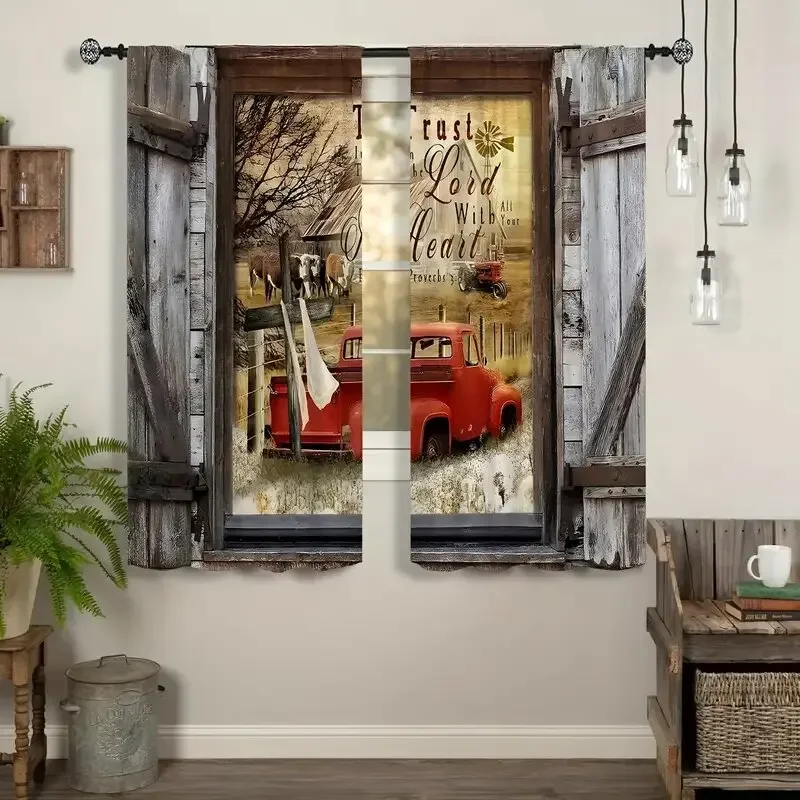 ستائر مطبوعة بنمط شاحنة حمراء قديمة، وديكورات النو...