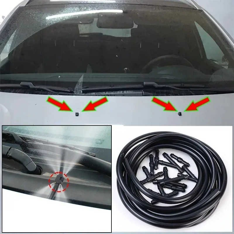 Universal Windshield Washer Nozzle and Hose Kit Adjustable Car Washer Jet Replacement with Connectors for Most Cars Repair Kit