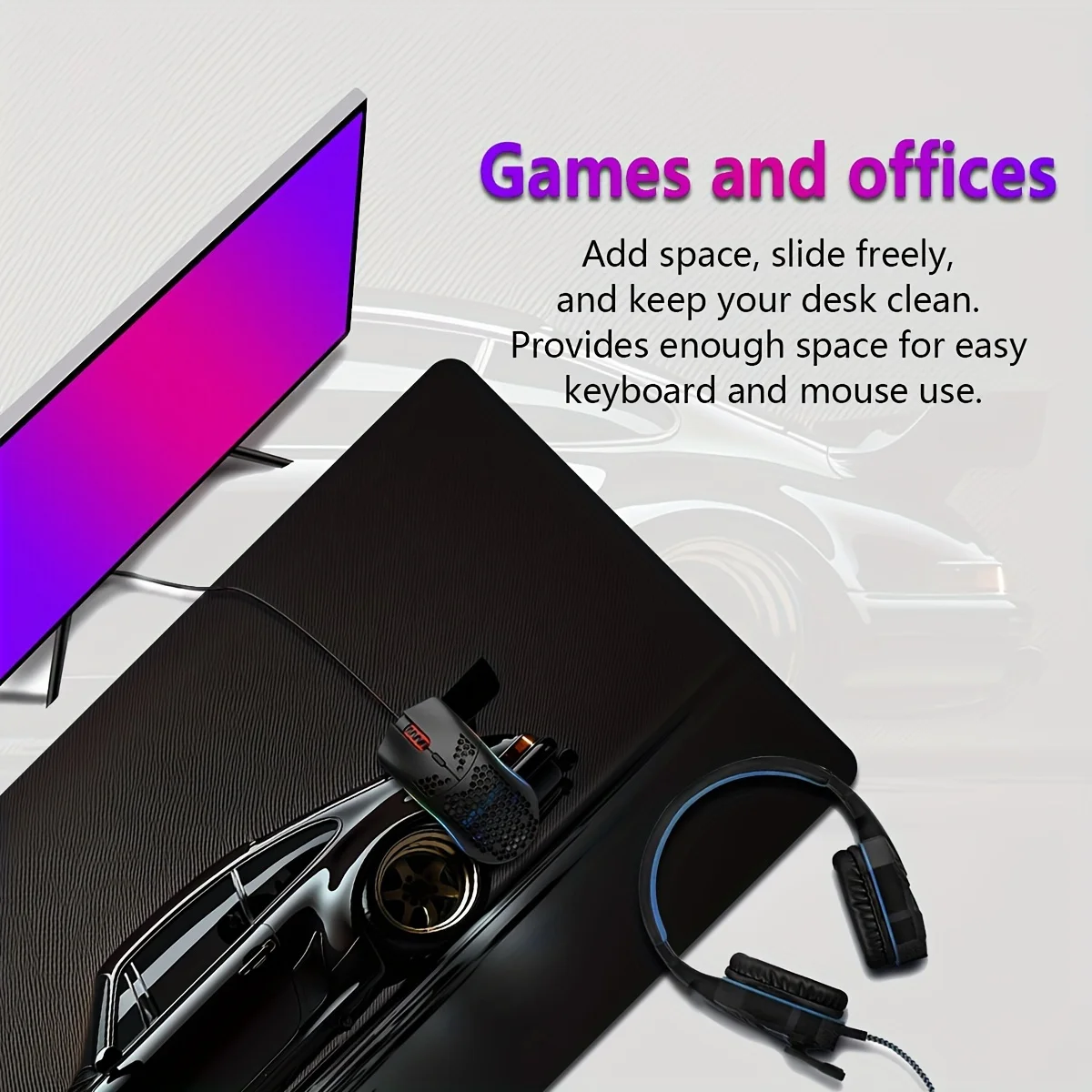 Extra-large gaming desk mat with car design