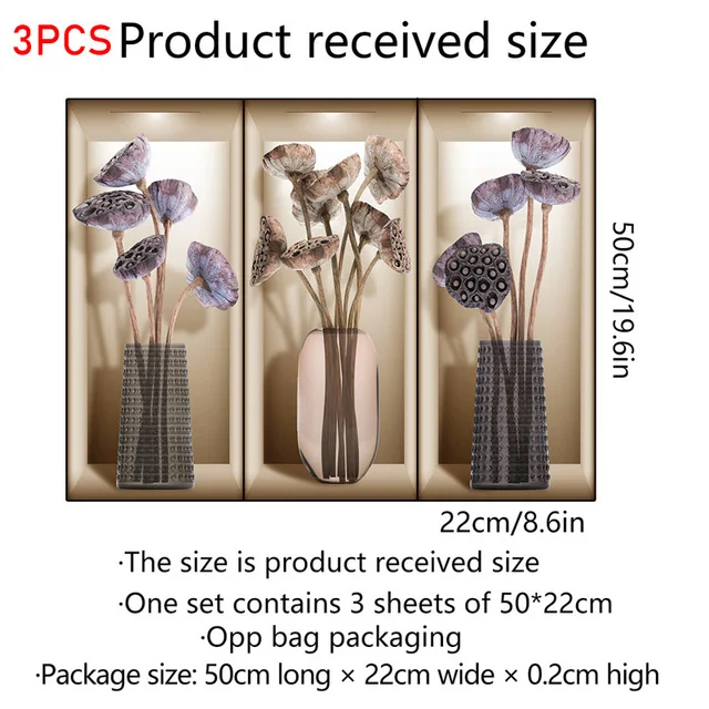 3D Adesivi Murali Vasi Con Piante | 3 Pezzi 50x23 Cm | Autoadesivi E Rimovibili | Per Soggiorno, Camera, Cucina - Foto 2