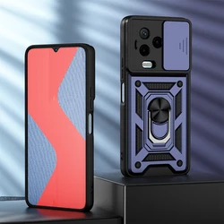 Shockproof Phone Case with Slide Camera Lens Protection and Ring Stand for Infinix Note 12 2023 (Navy Blue)