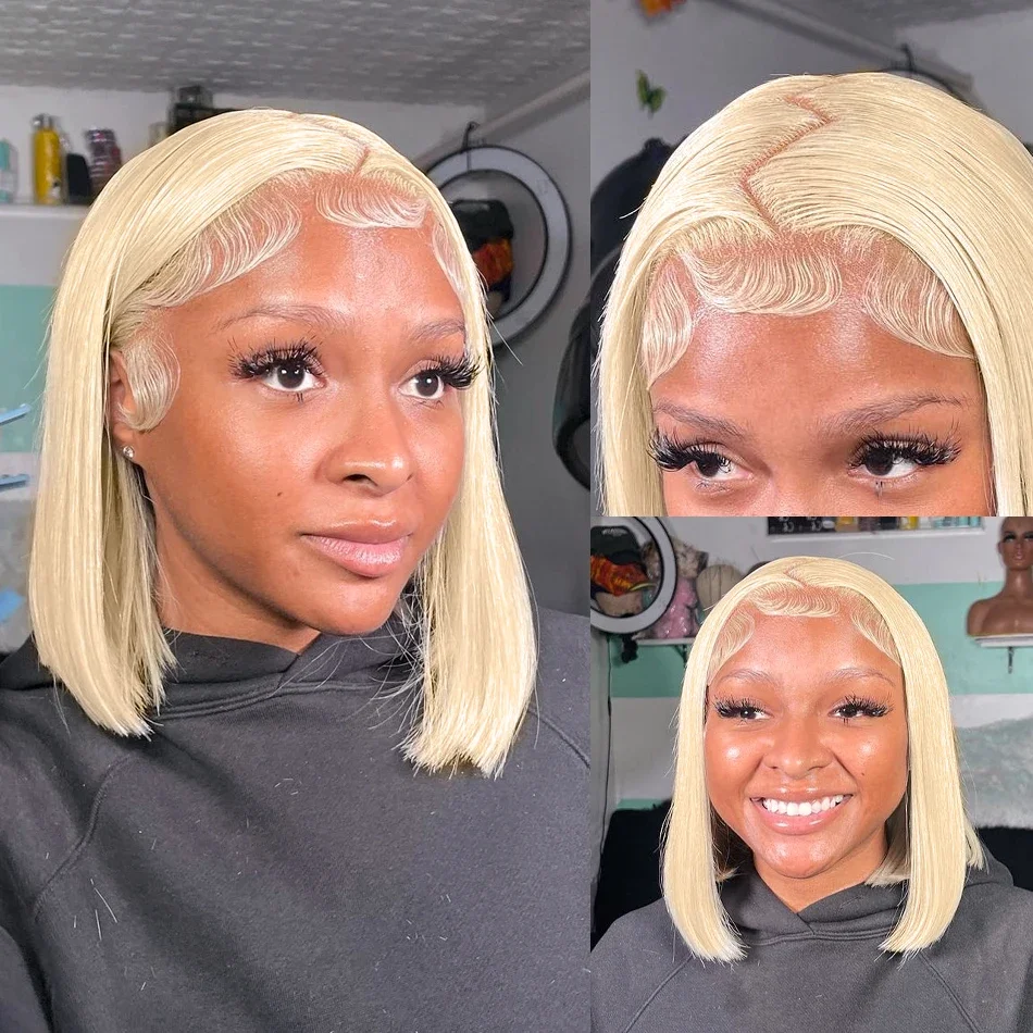 Short Bob Wig 613 Honey Blonde Color Brazilian Straight Bob Wig HD Lace Front Human Hair Wigs 13x4 13x6 Lace Frontal Wigs human hair wig