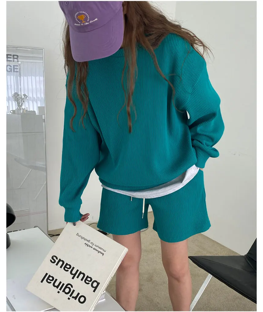 Fatos de Treino para Mulher Terno o Pescoço Moletom + Shorts Casual Solto Sólida Duas Peças Manga Comprida Senhora Sweatsuits Cor 37 Computers & Electronics