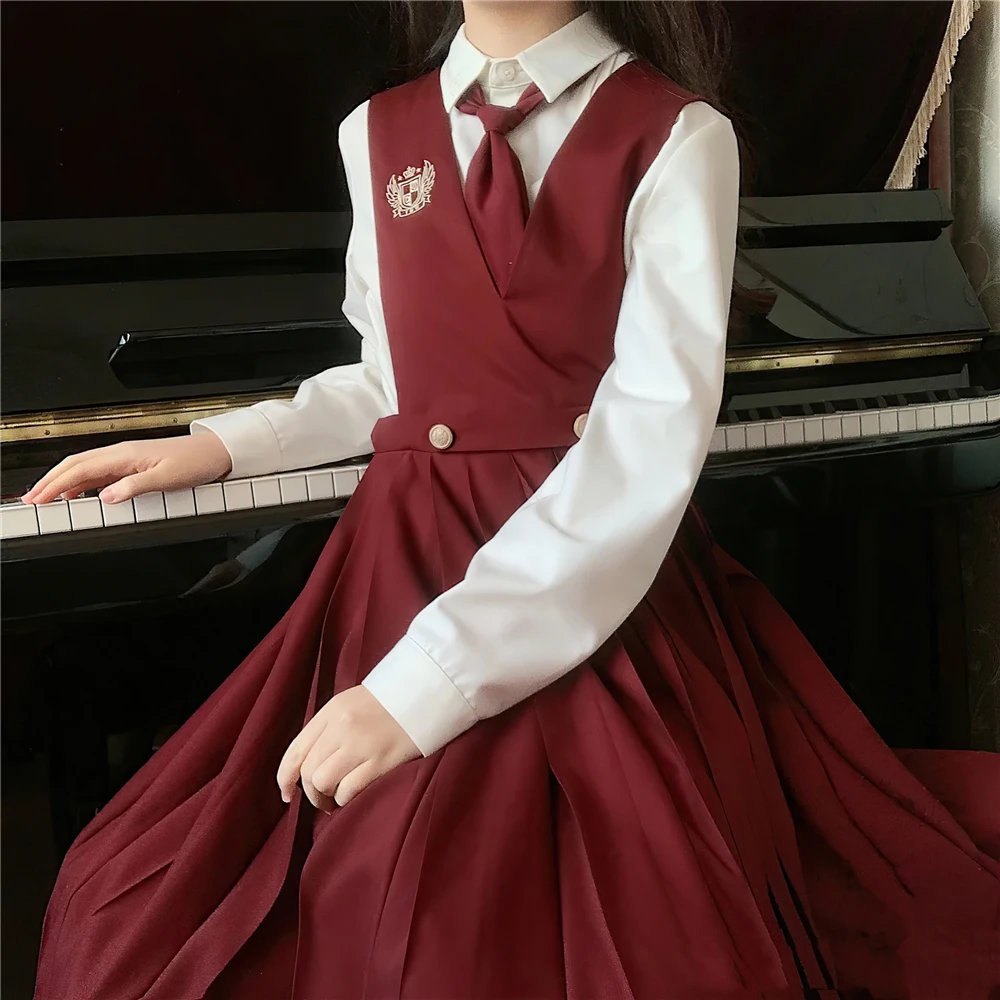 Students Ceylon Black Tea Japanese Girl\'s Long Pleated Dress Summer Women\'s Sleeveless Pinafore Dress JK High School Uniform