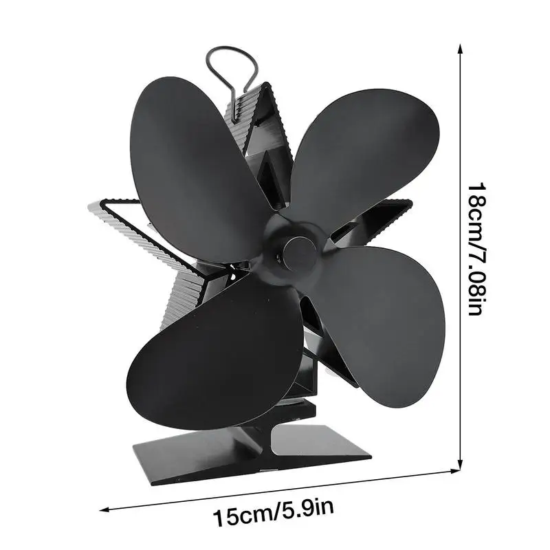 Black Fireplace 4 Blade Heat Powered Stove Fan Log Wood Burner Eco Friendly Quiet Fan Home Efficient Heat Distribution