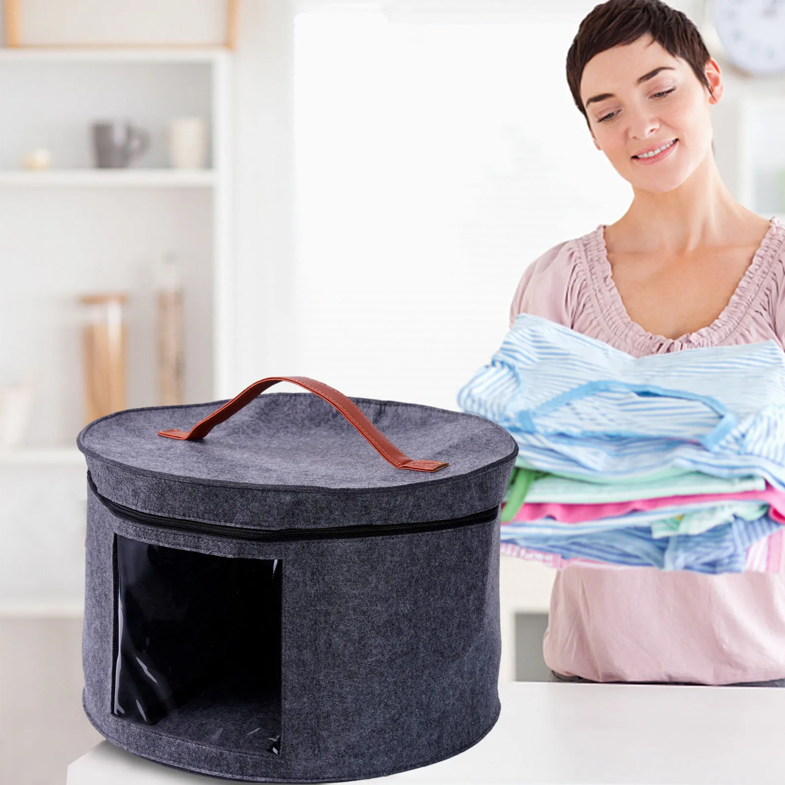 Round Travel Hat Boxes Foldable Large-capacity Hat Stoage Bag With Dustproof Lid Scarves Towels Home Organizer 2
