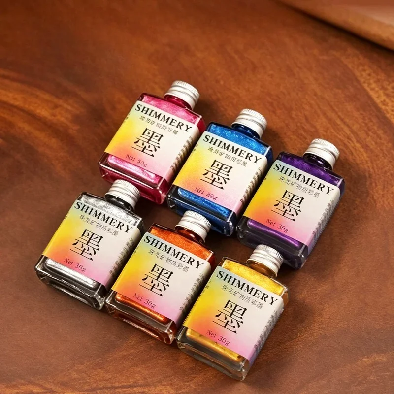 30ml 쉰 골드 캘리그래피 잉크 진주빛 쉬머 메탈릭 미네랄 기반 중국 붓펜 수미 잉크