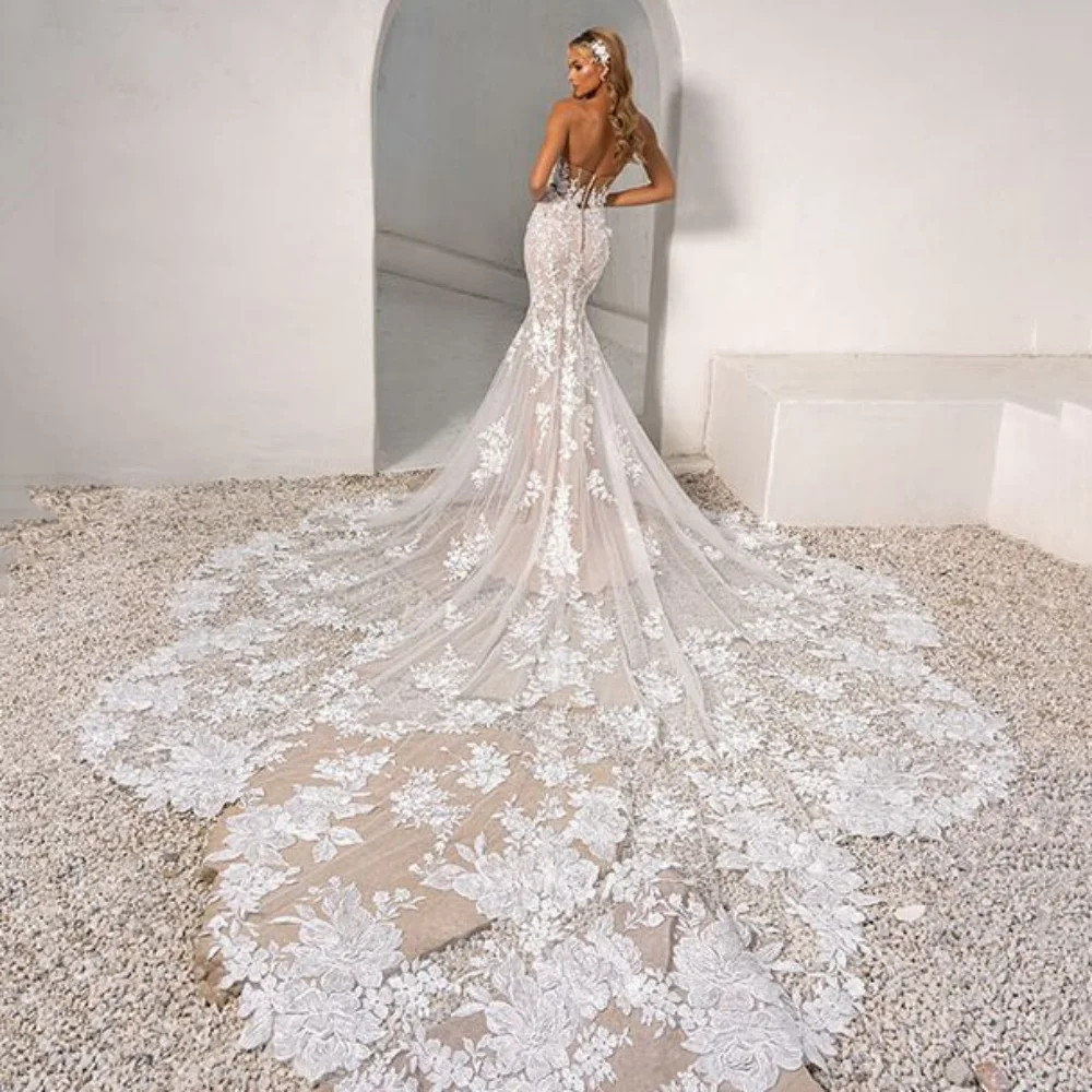 Customized Exquisite Boho Wedding Dress Mermaid Lace Backless Bride Gowns Illusion Sweetheart Button New 2025 Vestidos De Novia 4