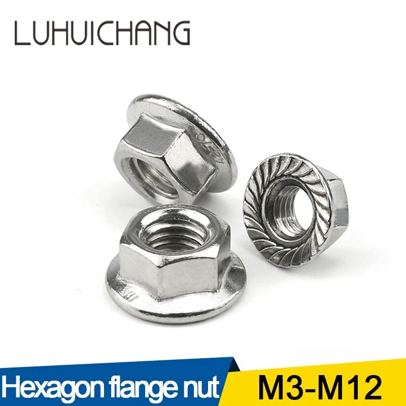

LUCHANG Free Shipping 20Pcs M3 M4 M5 M6 M8 304 Stainless Steel Hexagon Flange Nuts Pinking Slip Locking Lock M3 T Nut
