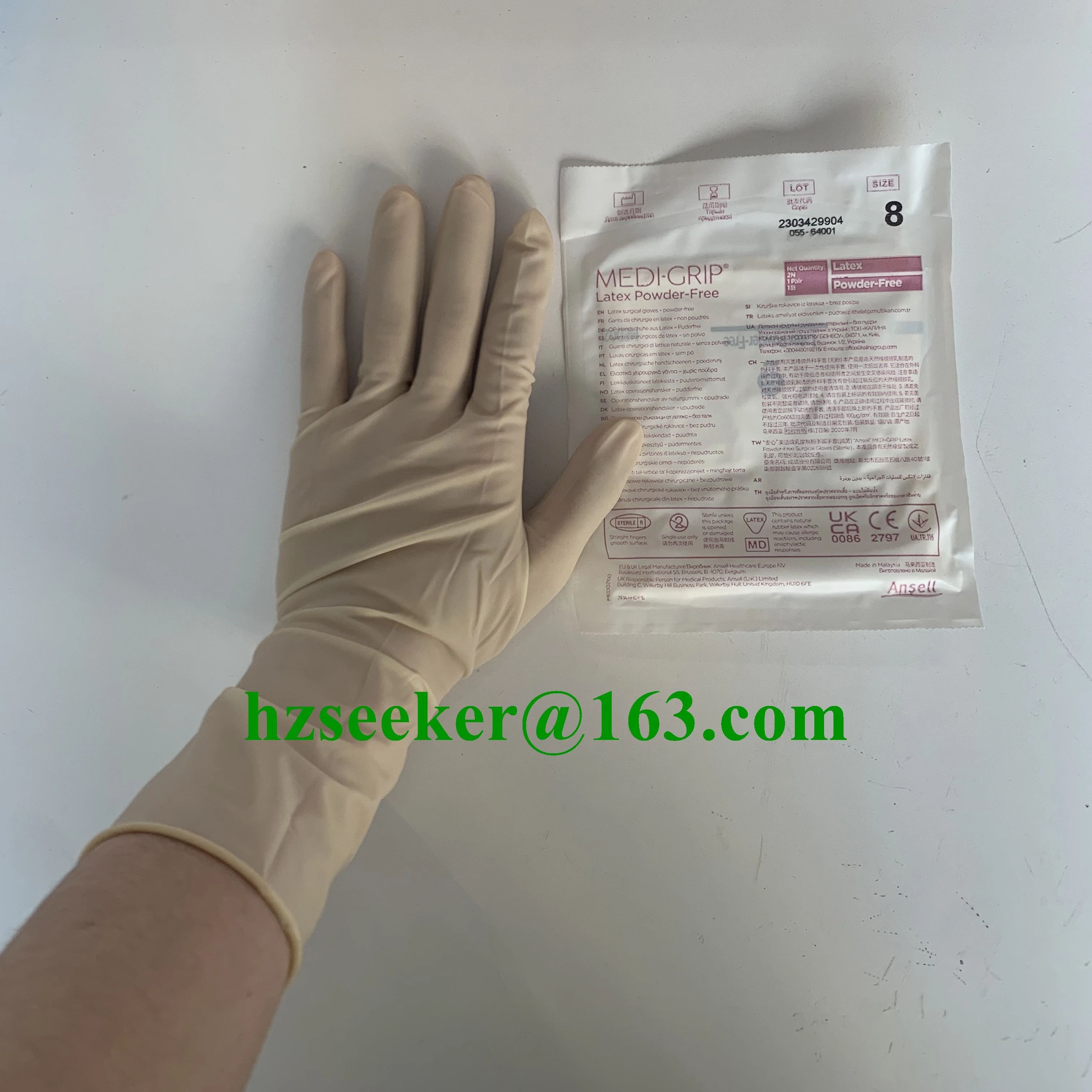 Ansell MEDI-GRIP(10pairs) Latex Powder-Free surgical glove Smooth with a micro-textured finish for a safe and secure grip Beaded