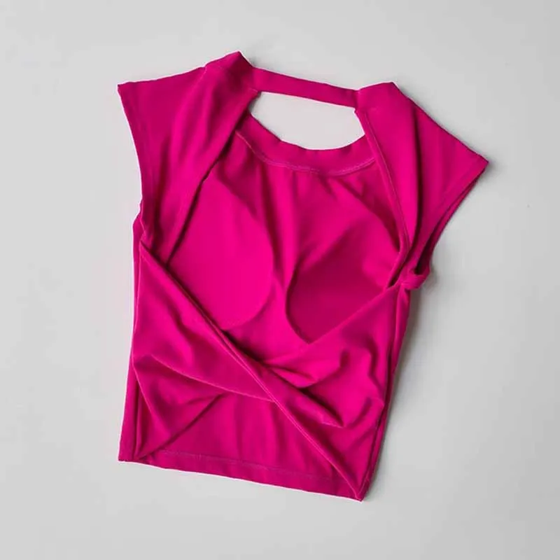 Yoga Short Sleeved T-shirts Women's Fixed Chest Pad Sexy Backless Short Gym Shirt Sexy Yoga Tops Slimming Fitness Sports Vest