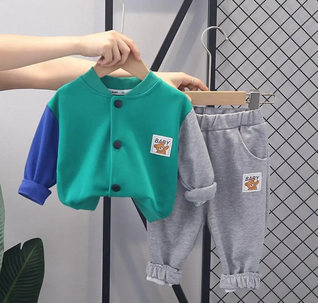 

Handsome Boy Autumn Tracksuits Sets Fashion Cartoon Patchwork Baseball Uniform Cardigan Jackets and Pants Kids Baby Clothing