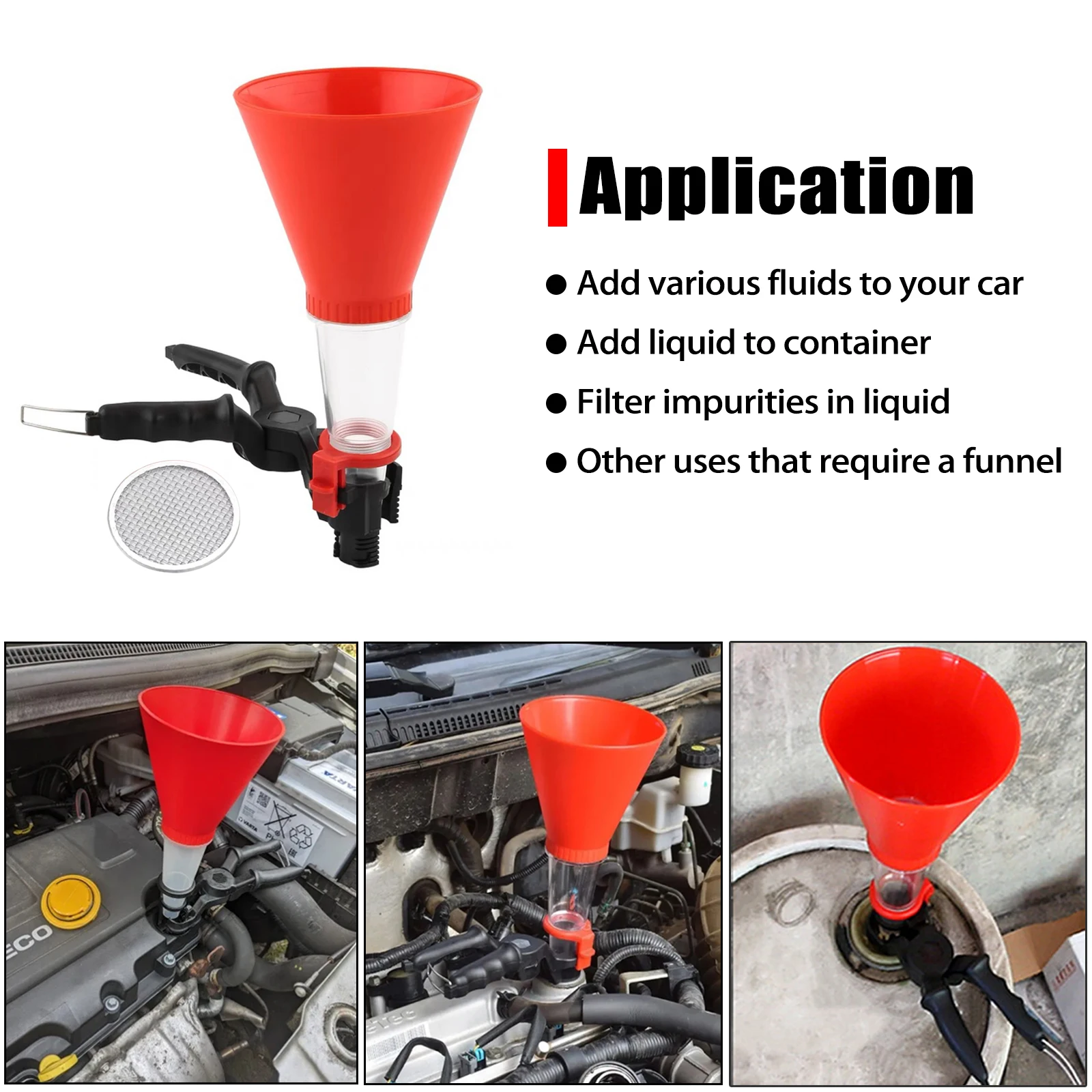 Auto Universal Filling Funnel Adjustable Wth Filter Self Fixing Free Hands Refueling Durable PE Material Diesel Petrol Gasoline