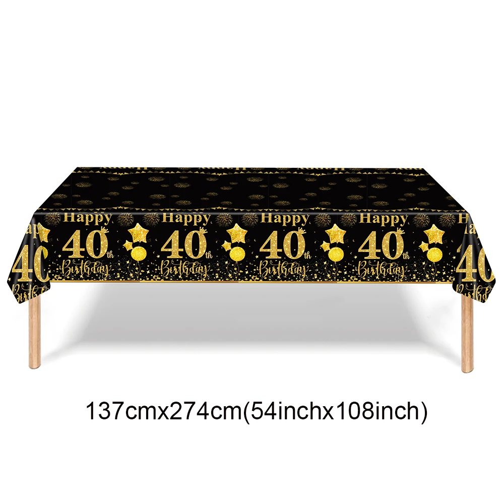 Elegant Black and Gold 40th Birthday Celebration Photo Backdrop and Party Decor Set