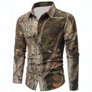 Camicia mimetica mimetica da uomo Camicia stampata in 3D alla moda Camicia abbottonata da esterno Camicia casual a maniche lunghe Camicetta da strada per uomo