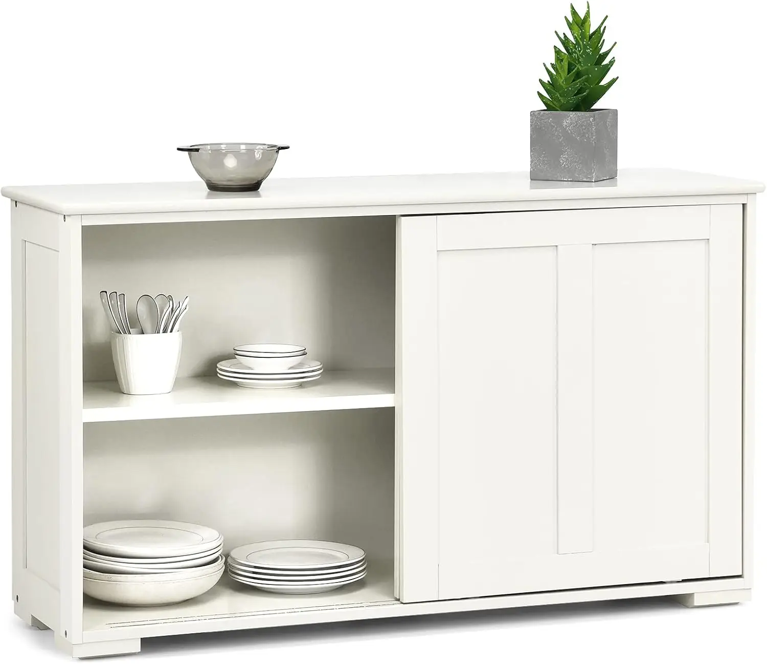 Sideboard Buffet Cabinet, Wooden Kitchen Storage Cabinet with Adjustable Shelf, Sliding Barn Door