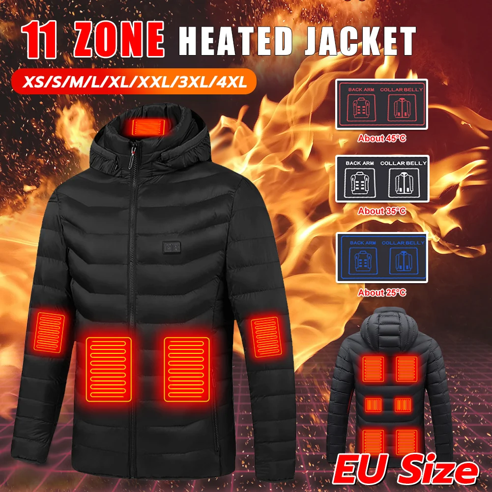 EU Size 9/15 Heating Jackets Men Winter Warm USB Smart Thermostat Hooded Heated Clothing Waterproof Warm Jackets