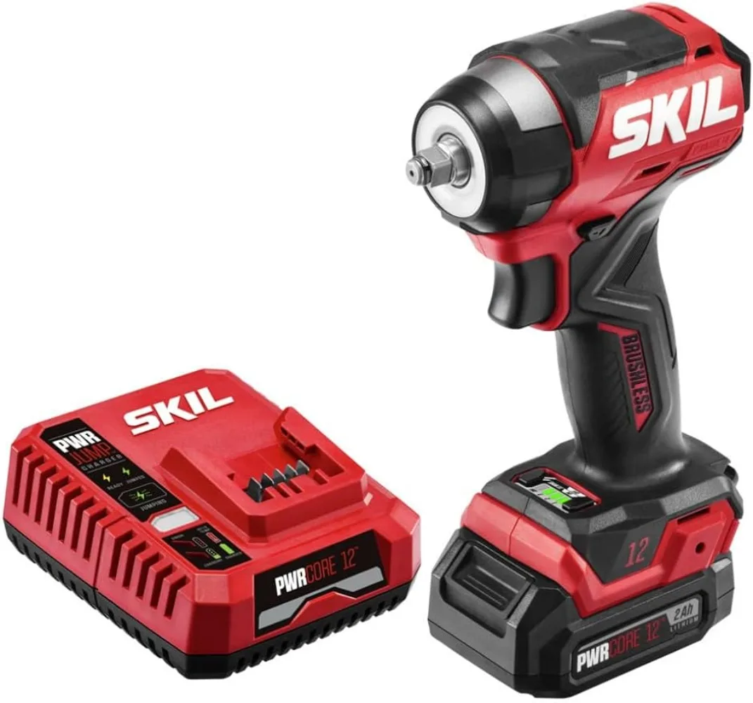 

SKIL PWR CORE 12 Brushless 12V 3/8 In. Compact Impact Wrench Kit with 3-Speed & Halo Light Includes 2.0Ah Lithium Battery