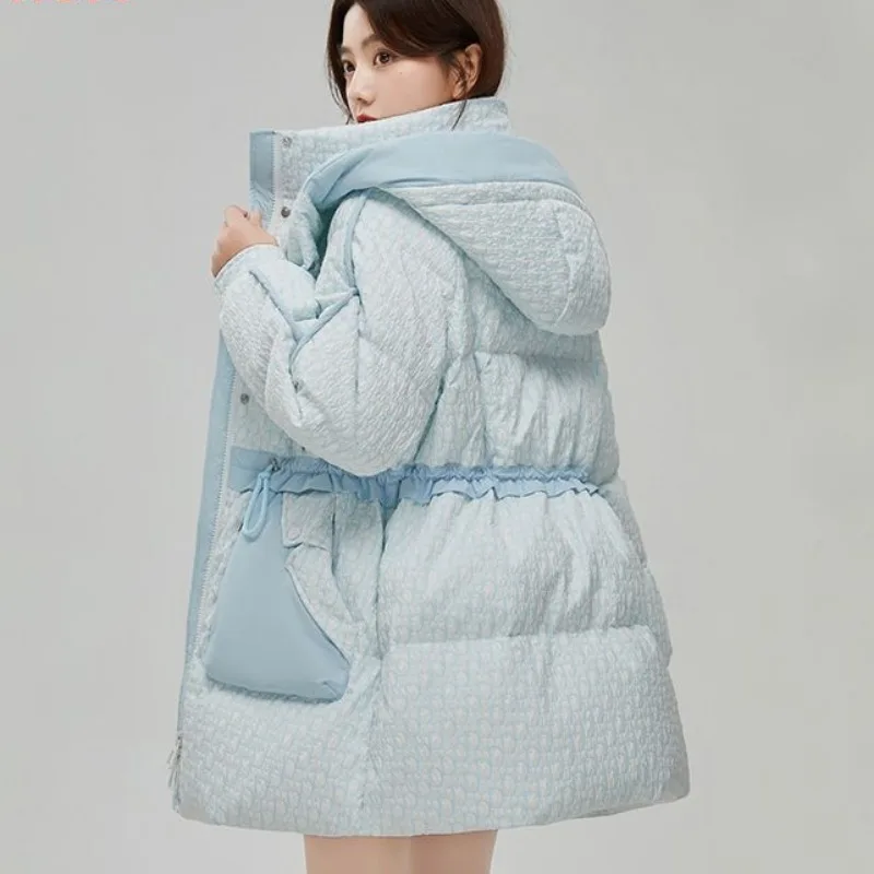 Women White Duck Down Jacket Winter Coat Female Keep Warm Thick Parkas Loose Mid Length Version Outwear Fashion Hooded Overcoat