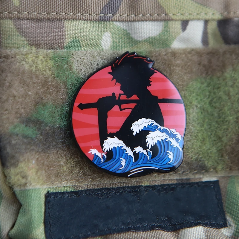 

Anime Metal Morale Badge Sabre Wielding Warrior Sunset Wave Back Hook&Loop Tactical Emblem Backpack Hats Patches for Clothing