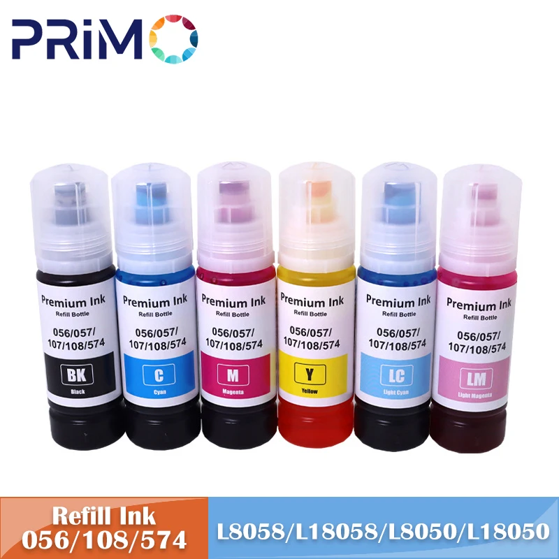 056 057 107 108 574 Refill Dye Ink Water Based 70ML for Epson L8058 ...