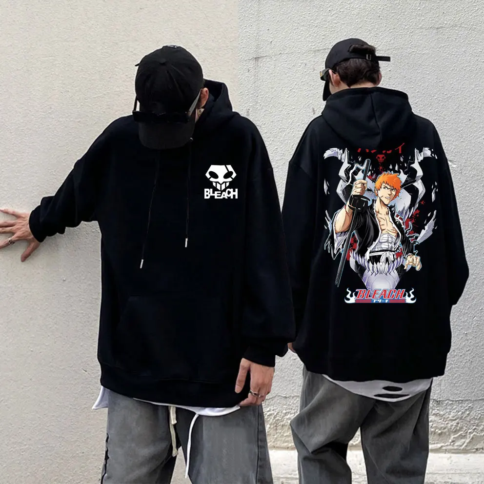 

90s Vintage Anime Bleach Kurosaki Ichigo Hoodie Man Cartoon Pullover Men Manga Vintage Hoodies Male Casual Oversized Sweatshirt
