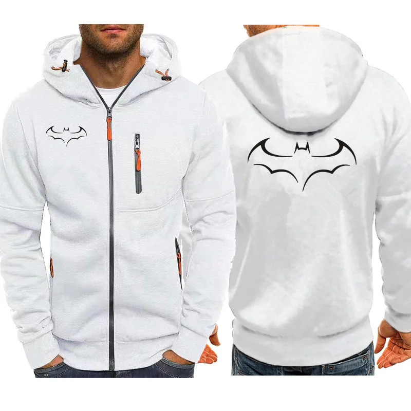Sudadera con capucha y logo de murciélago de película divertida para hombre, de gran tamaño, estilo hip hop, informal, con bolsillo y cremallera, cálida, para otoño