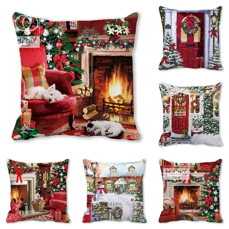 

2023 New Year Merry Christmas Pillow Case Decorations for Living Room Home Xmas Car Cushion Cover Christmas Ornament Pillowcase