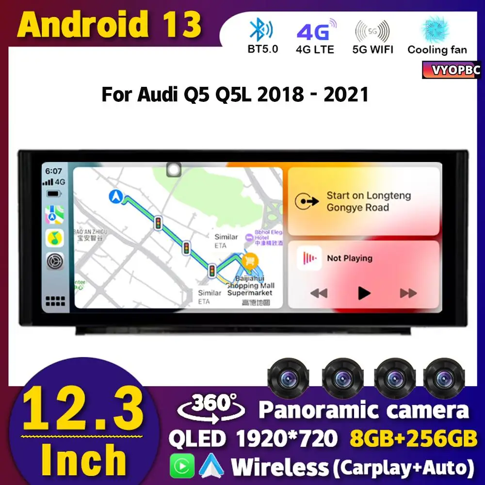

12.3" Android 13 Car Stereo Radio For Audi Q5 Q5L 2018 - 2021 Multimedia Player GPS Carplay Auto WIFI 4G SIM Touch Screen 8Core