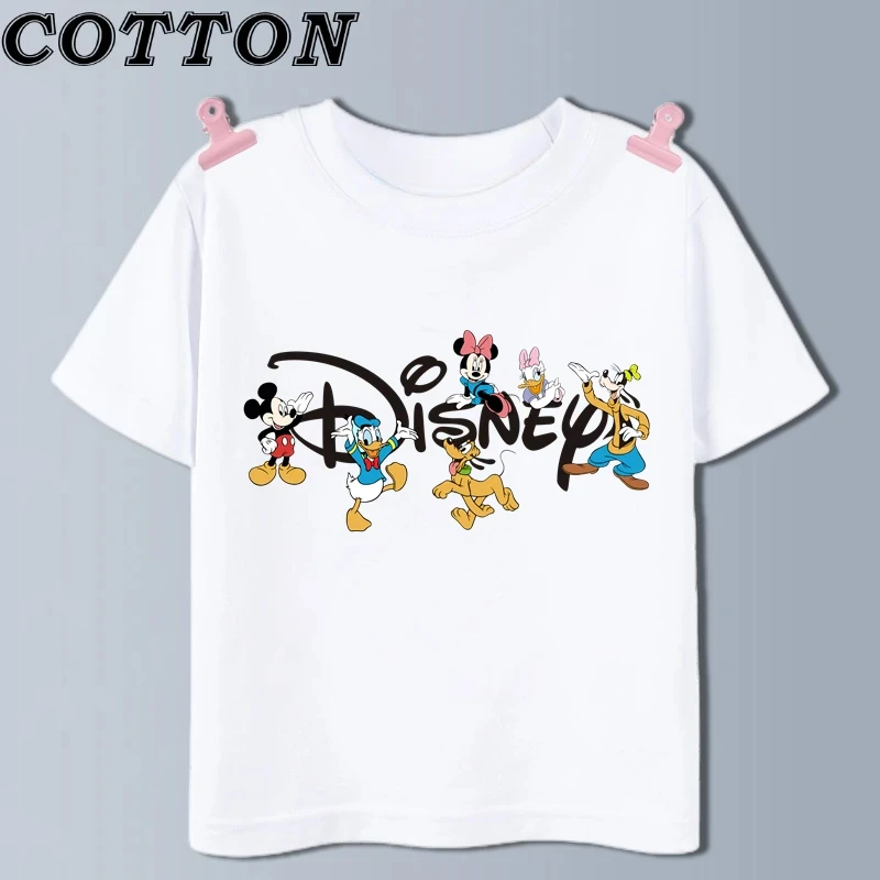 thumbnail image 1 of Camisetas de algodón con estampado de manga corta para niños y niñas, con estampado de dibujos animados de Mickey Mouse de Disney y Anime, de verano, 1 of 5