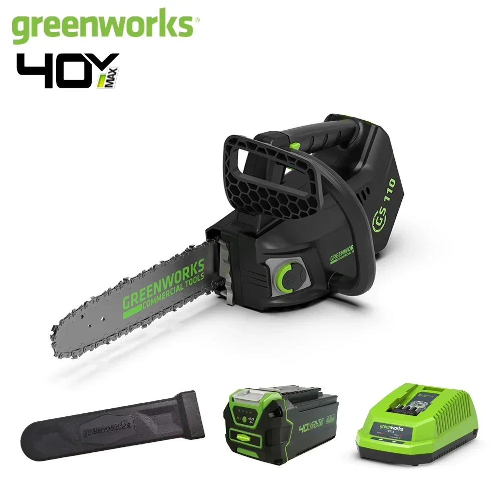 Greenworks 40 V Baumpfleger-Kettensäge mit oberem Griff, bürstenloser Motor, 10 Zoll Stange, 15 m/s, professionelle, einhändig bedienbare Gartensäge GS110 – Detail 2