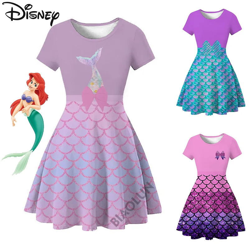 Disney Ariel Fairy Princess Summer Dress Kids Toddler The Little Mermaid Princess Cosplay Mini Dress Cute Girls Princess Dresses