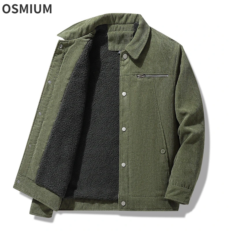 

Corduroy Cotton Jacket Mens Autumn Winter Button Up Coat Loose Plush Thick Winter Clothes Boys Green Fluffy Parkas Outerwear 5xl