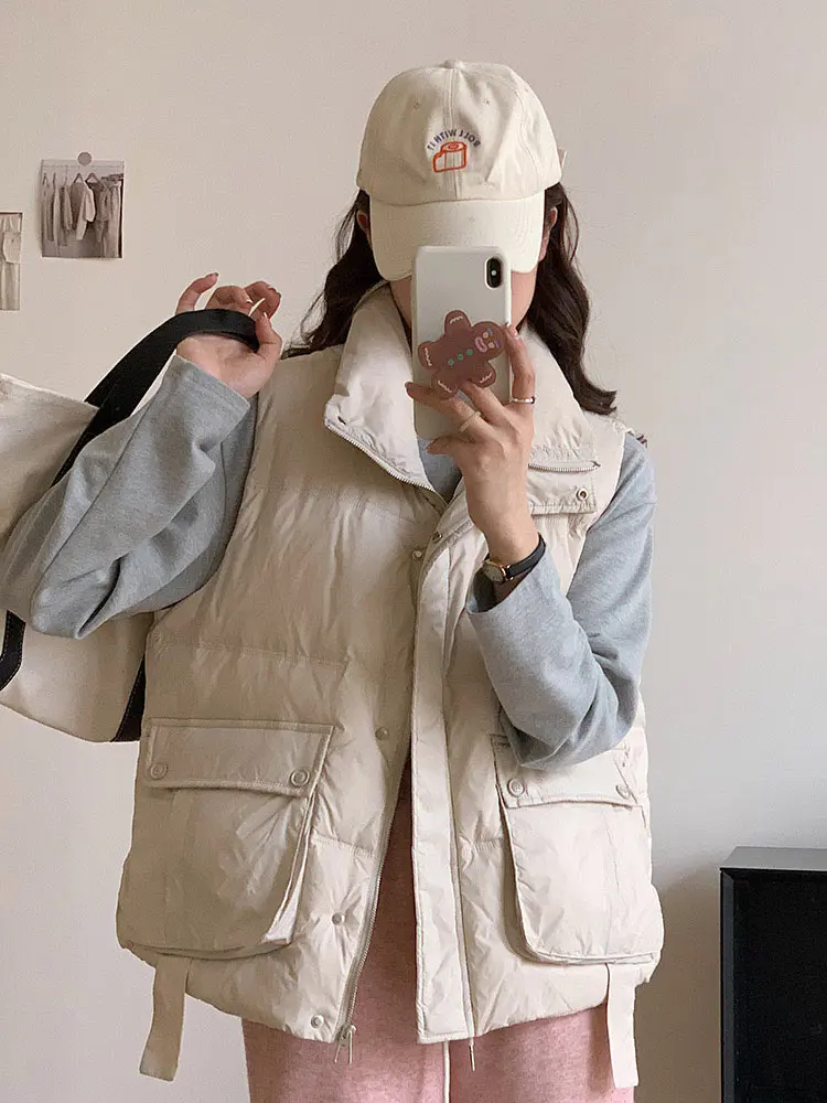 Vielleicht Autumn Women Waistcoat Vest Casual Big Pocket Sleeveless Thicken Warm Zipper Padded Winter Vest Jacket Female Coat