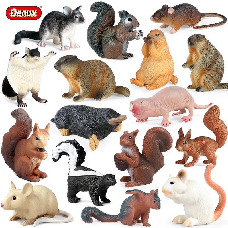 Oenux Simulazione Animali Selvatici Roditore Modello Mouse Marmot Cincillà Ratto Scoiattolo Action Figure Carino Mini Collezione Giocattolo Regalo Per