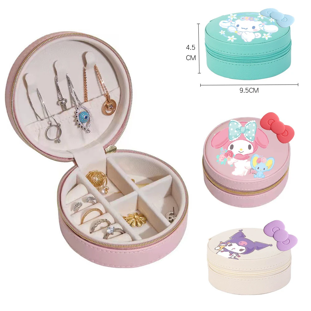 

Sanrios Cinnamoroll Kuromi Mymelody круглая коробка для хранения ювелирных изделий из искусственной кожи серьги ожерелье кольцо органайзер для ювелирных изделий контейнер подарок